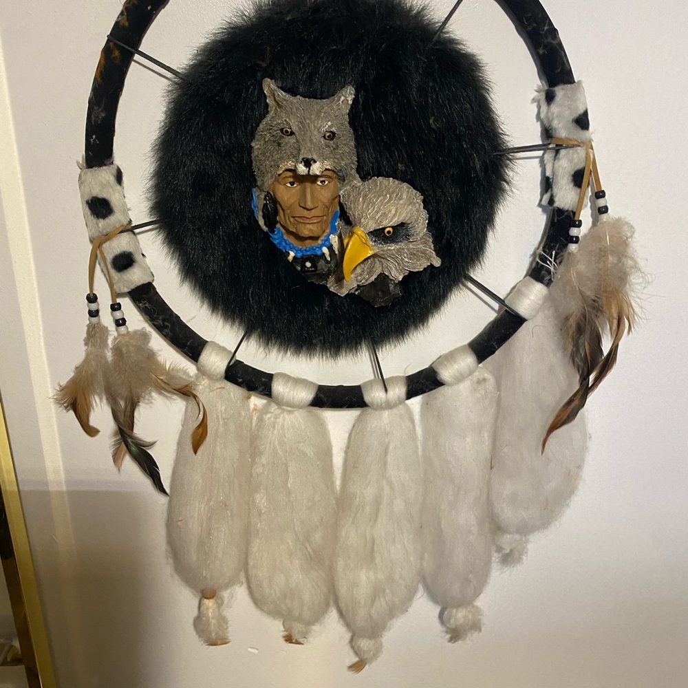 Wolf and Eagle Dreamcatcher with Feathers